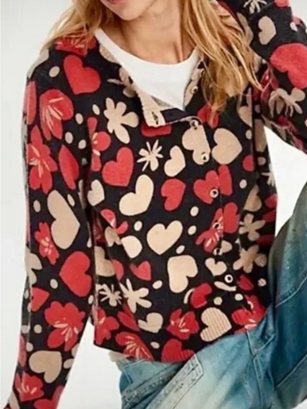 Free People Full of Hearts cashmere blend sweater NWT